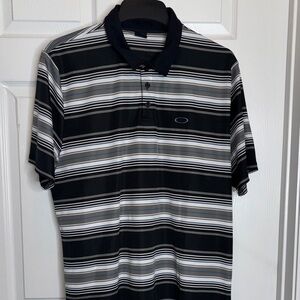 Oakley Black and Gray Striped Polo Shirt